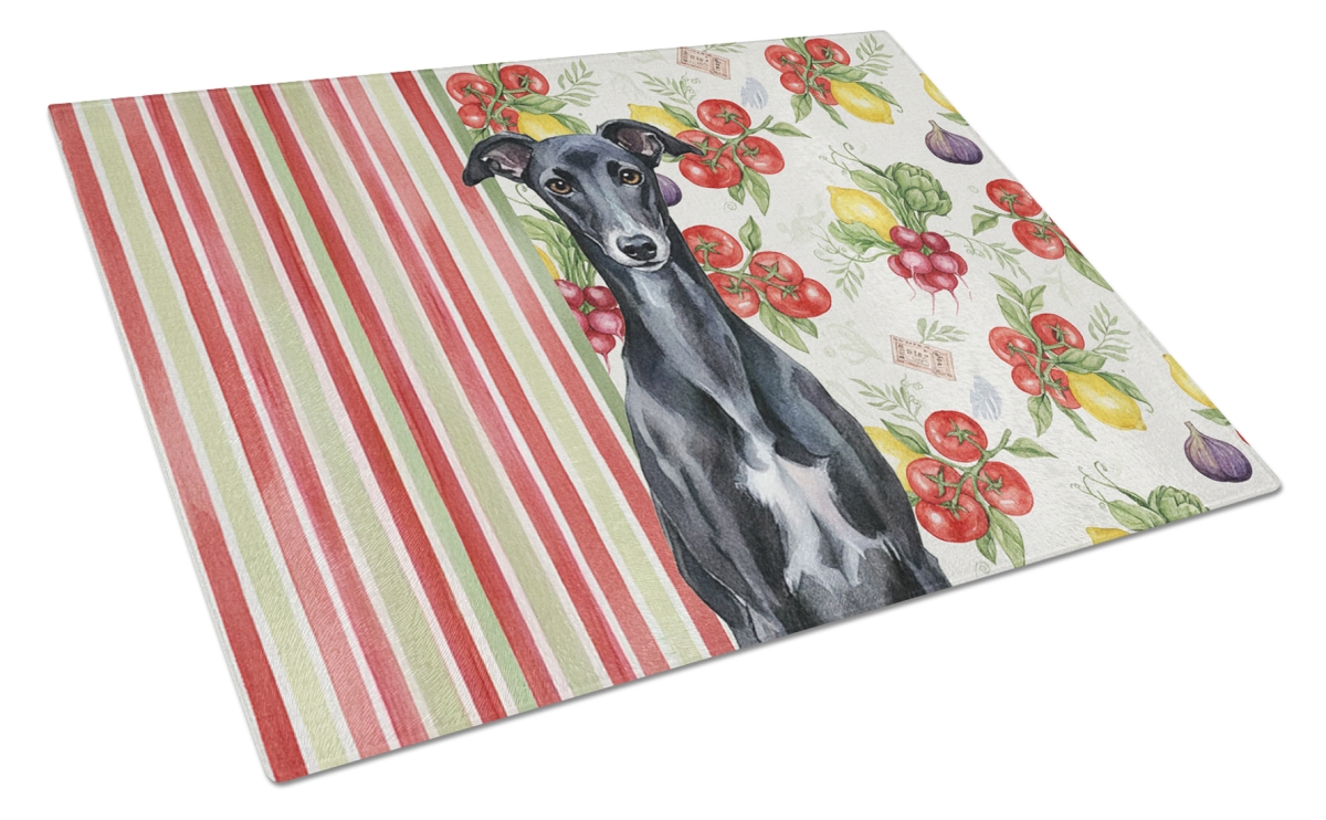 Picture of Carolines Treasures WDK8451LCB 11.25 x 15.25 in. Black Whippet Vegetables Glass Cutting Board