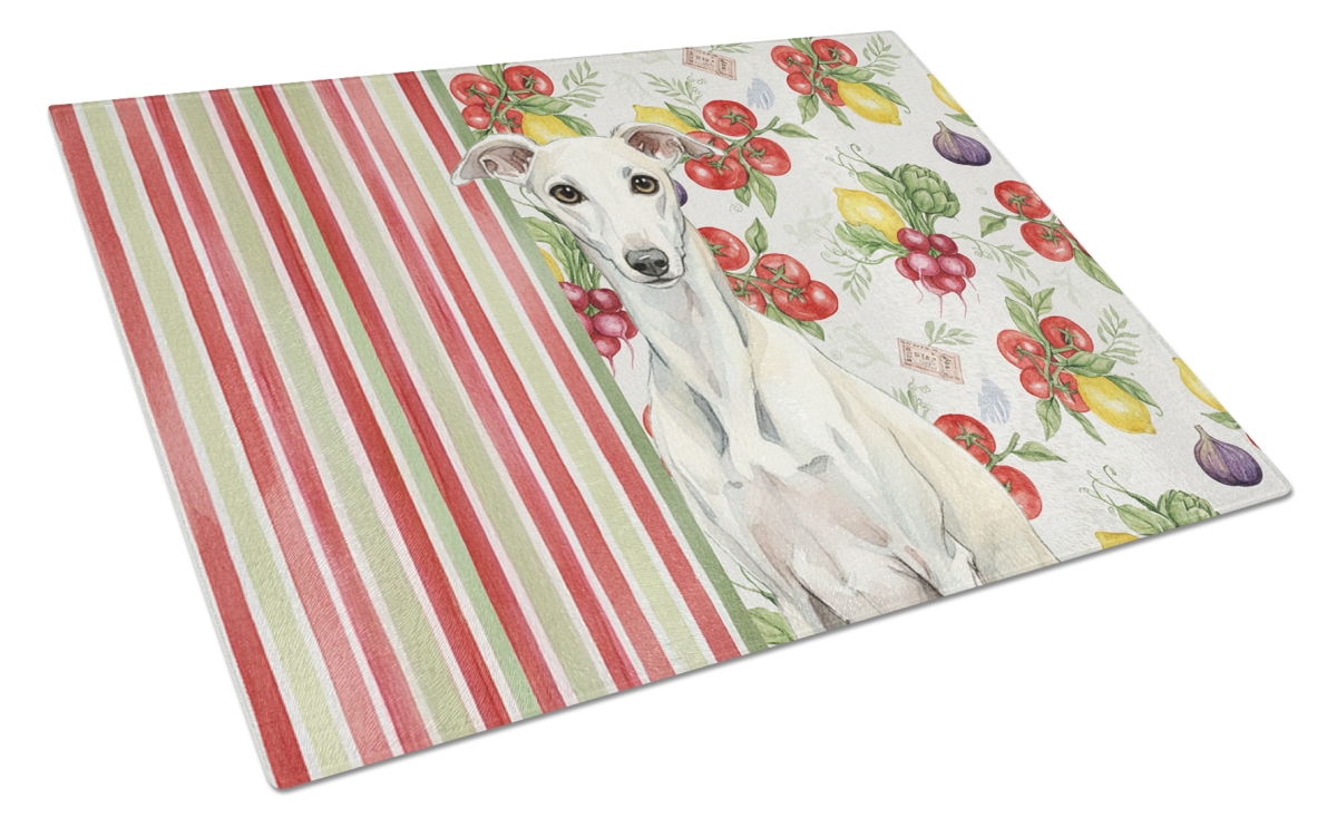 Picture of Carolines Treasures WDK8456LCB 11.25 x 15.25 in. White Whippet Vegetables Glass Cutting Board