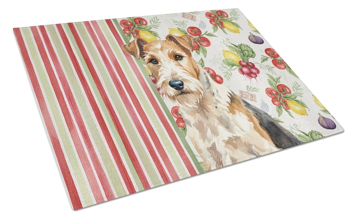 Picture of Carolines Treasures WDK8457LCB 11.25 x 15.25 in. Wire Fox Terrier Vegetables Glass Cutting Board