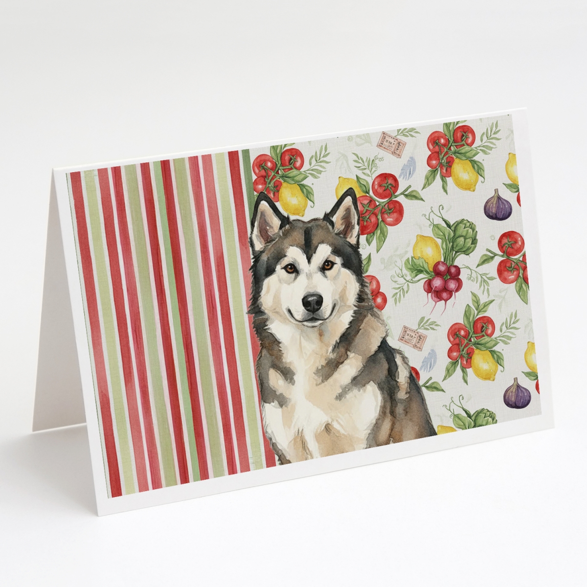 WDK8076GCA7P 5 x 7 in. Sable & White Alaskan Malamute Vegetables Greeting Cards, Pack of 8