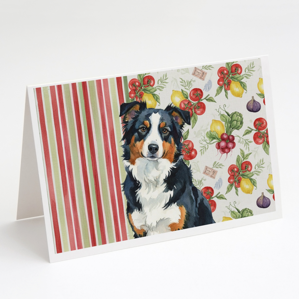 WDK8079GCA7P 5 x 7 in. Black Tri American Shepherd Vegetables Greeting Cards, Pack of 8