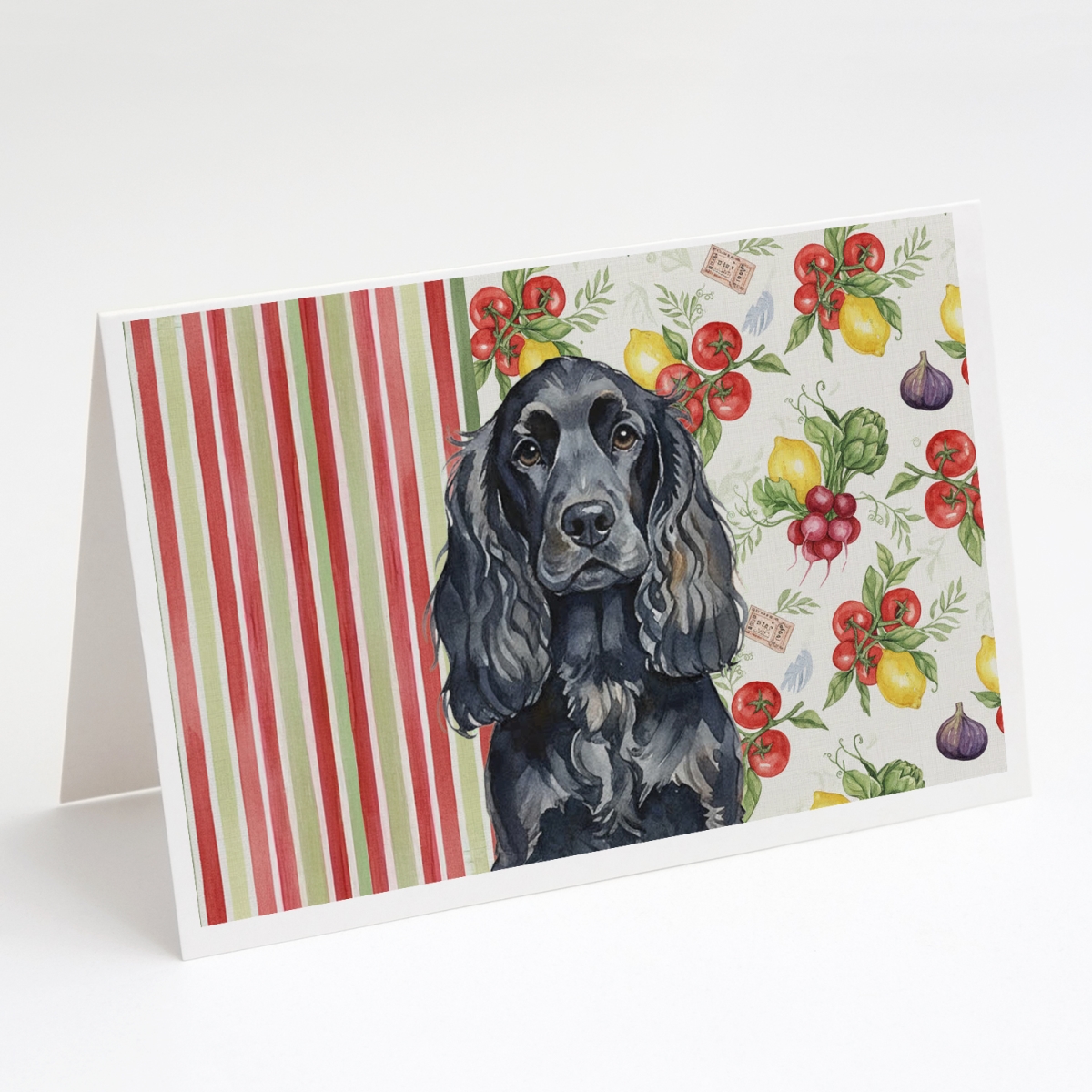 WDK8216GCA7P 5 x 7 in. Black English Cocker Spaniel Vegetables Greeting Cards, Pack of 8