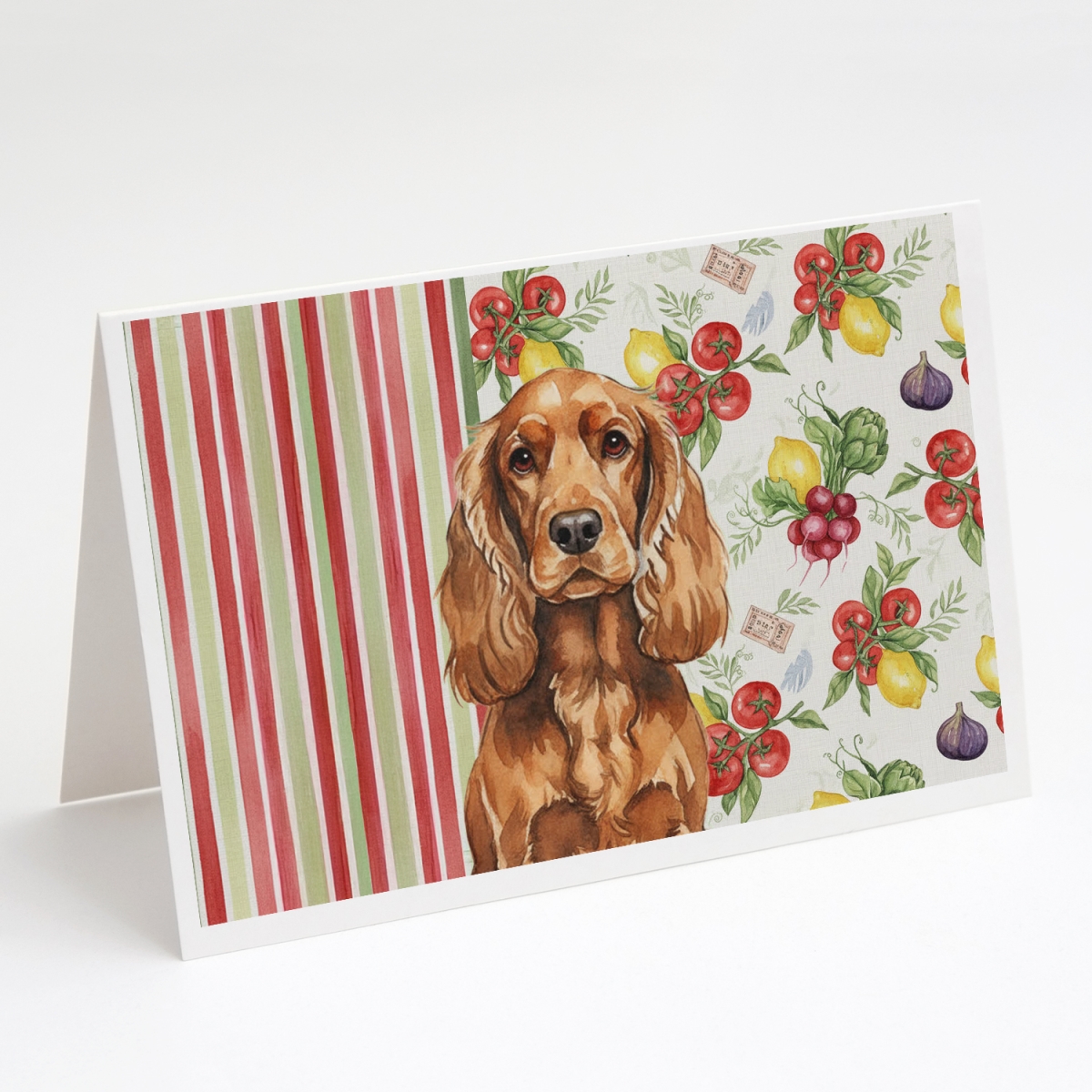 WDK8223GCA7P 5 x 7 in. Red English Cocker Spaniel Vegetables Greeting Cards, Pack of 8