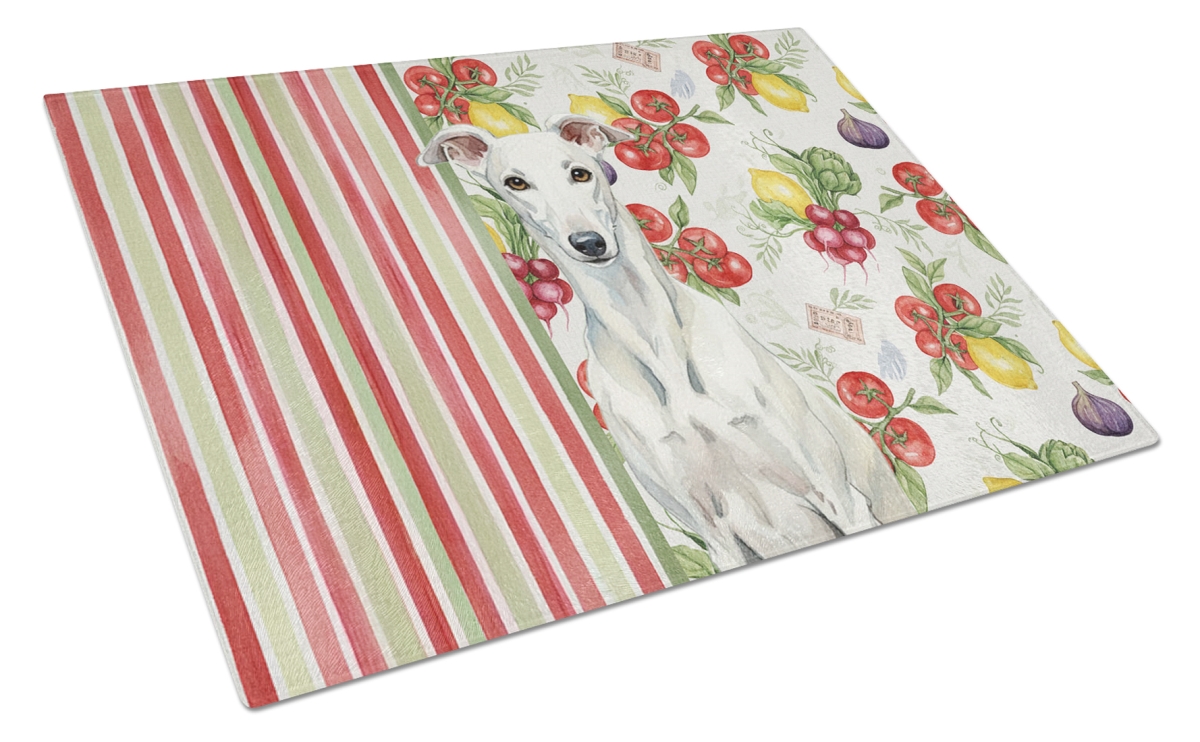 Picture of Carolines Treasures WDK8266LCB 11.25 x 15.25 in. White Greyhound Vegetables Glass Cutting Board
