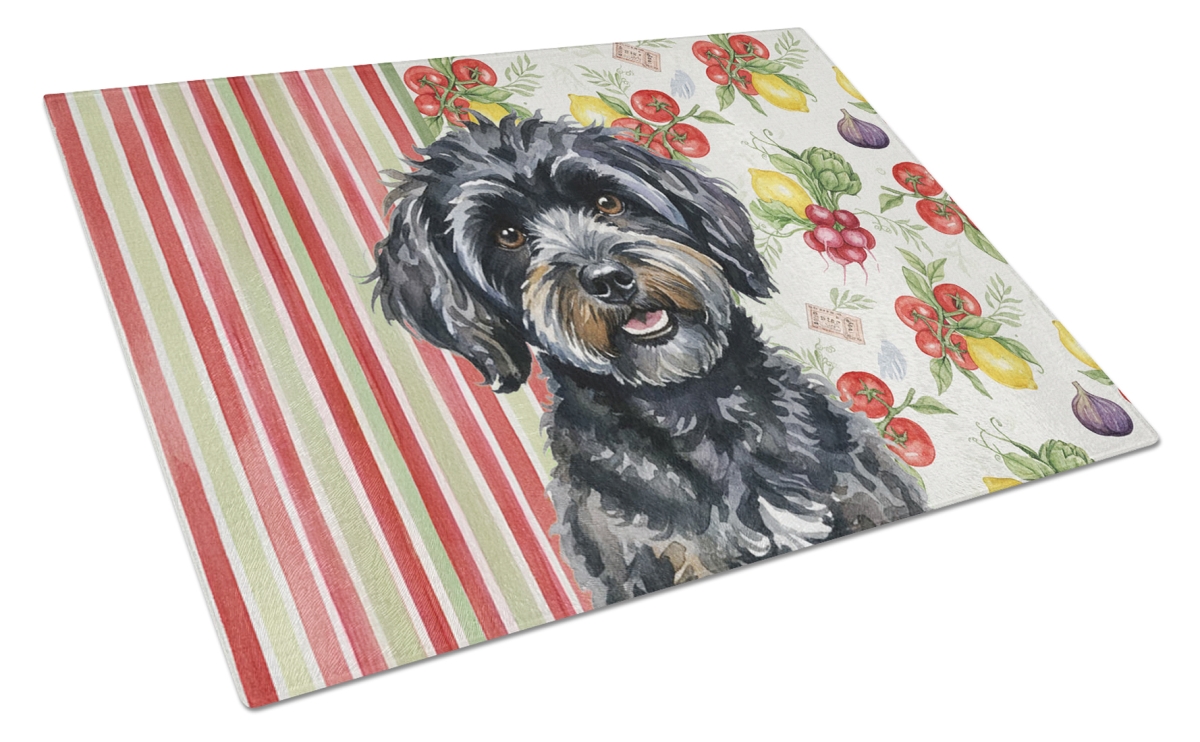Picture of Carolines Treasures WDK8267LCB 11.25 x 15.25 in. Black Havanese Vegetables Glass Cutting Board