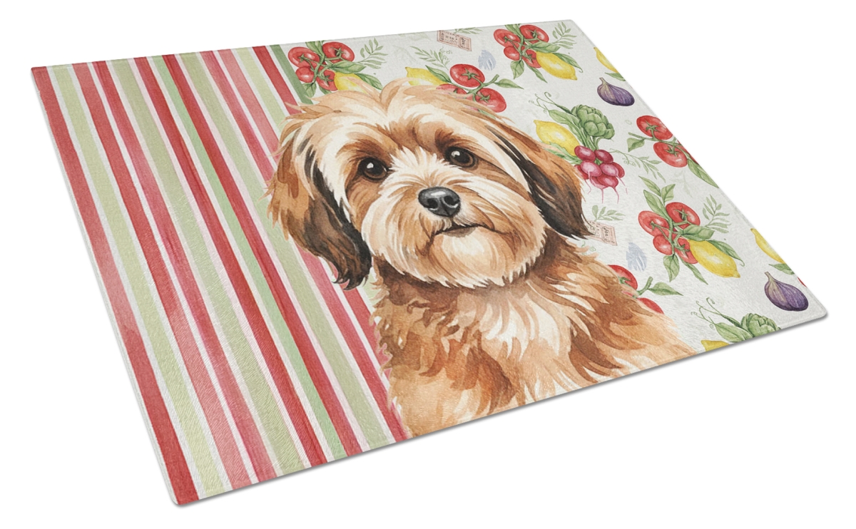 Picture of Carolines Treasures WDK8269LCB 11.25 x 15.25 in. Sable Havanese Vegetables Glass Cutting Board