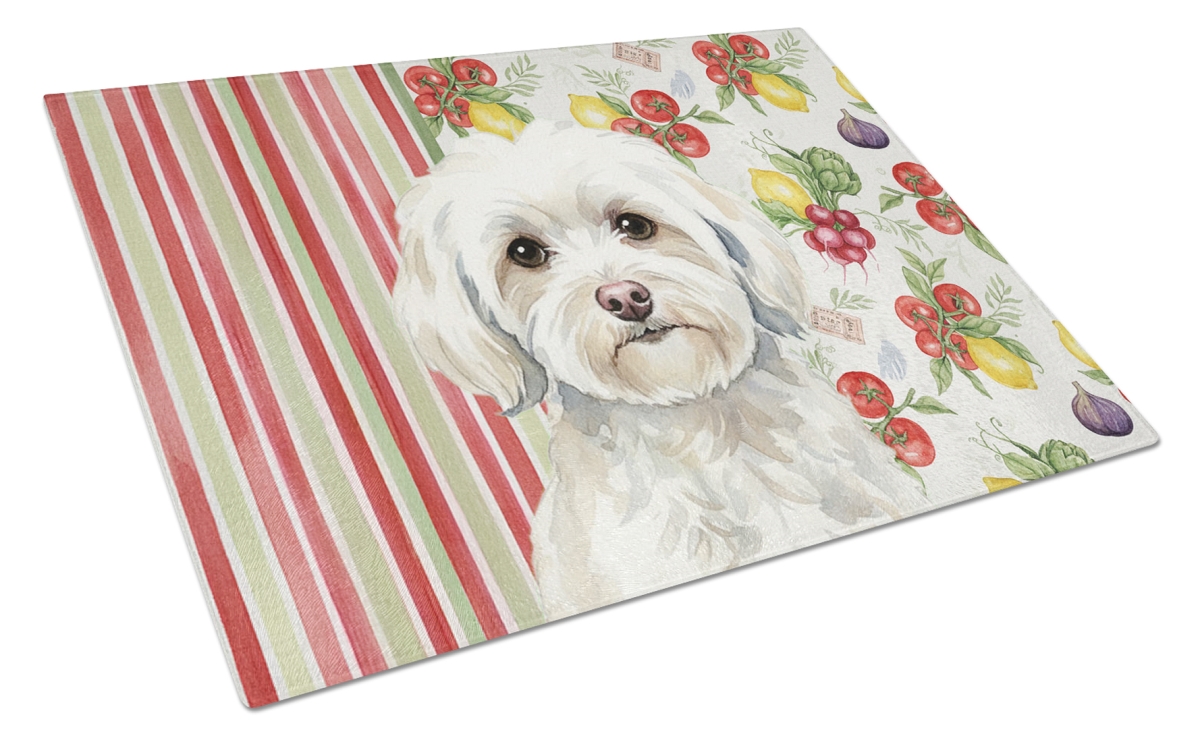 Picture of Carolines Treasures WDK8270LCB 11.25 x 15.25 in. White Havanese Vegetables Glass Cutting Board
