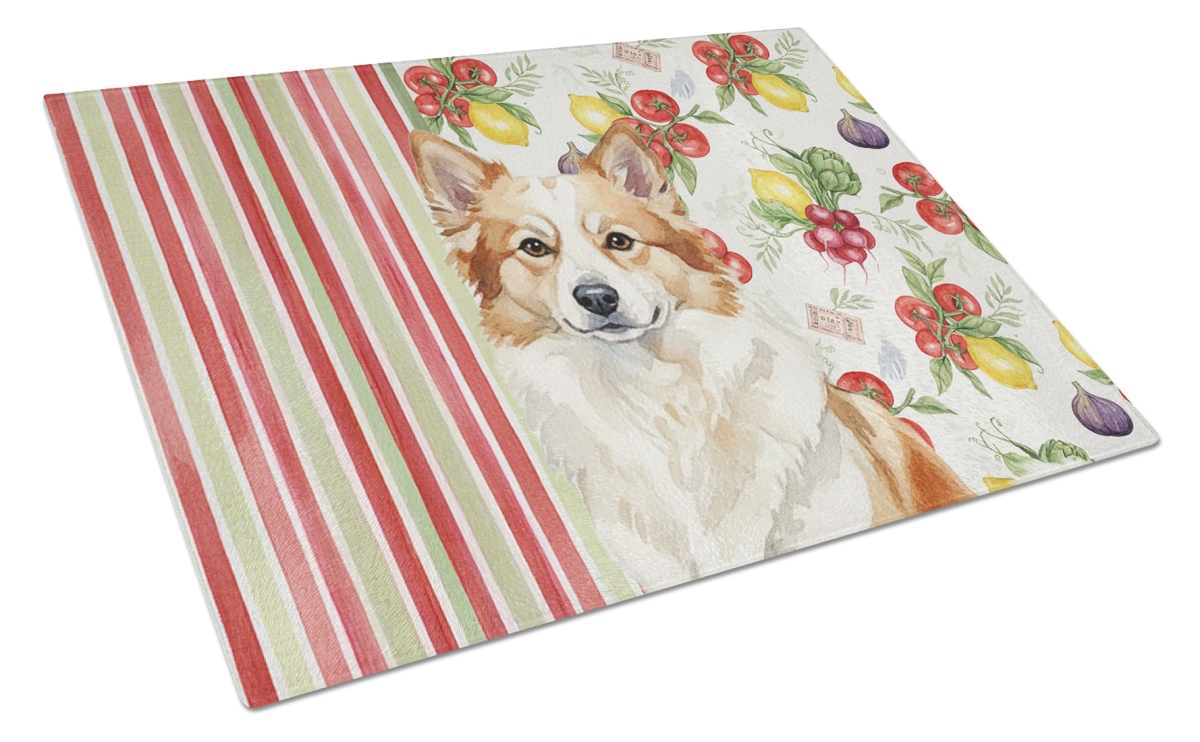 Picture of Carolines Treasures WDK8271LCB 11.25 x 15.25 in. Tan Icelandic Sheepdog Vegetables Glass Cutting Board