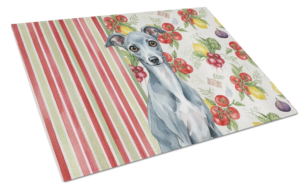 Picture of Carolines Treasures WDK8278LCB 11.25 x 15.25 in. Blue Italian Greyhound Vegetables Glass Cutting Board