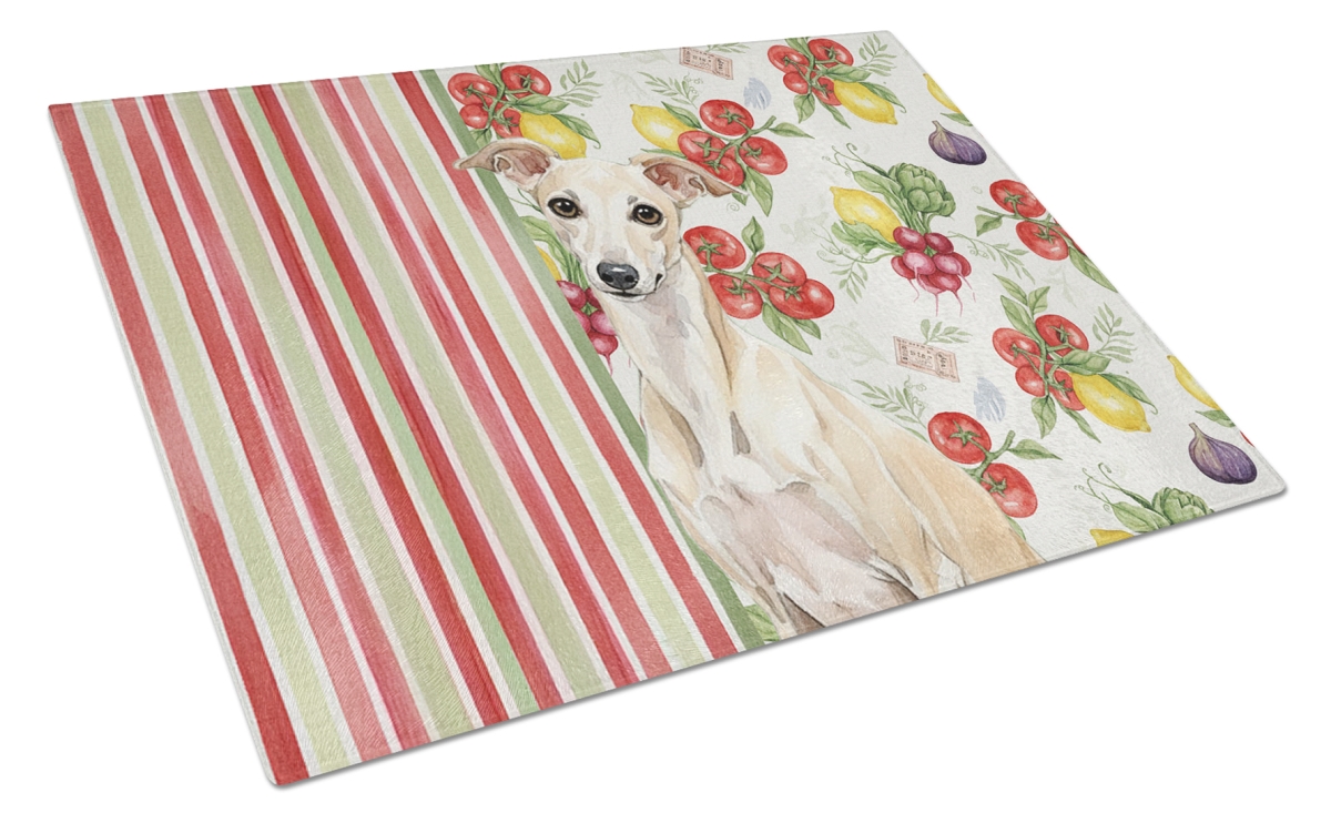 Picture of Carolines Treasures WDK8279LCB 11.25 x 15.25 in. Cream Italian Greyhound Vegetables Glass Cutting Board