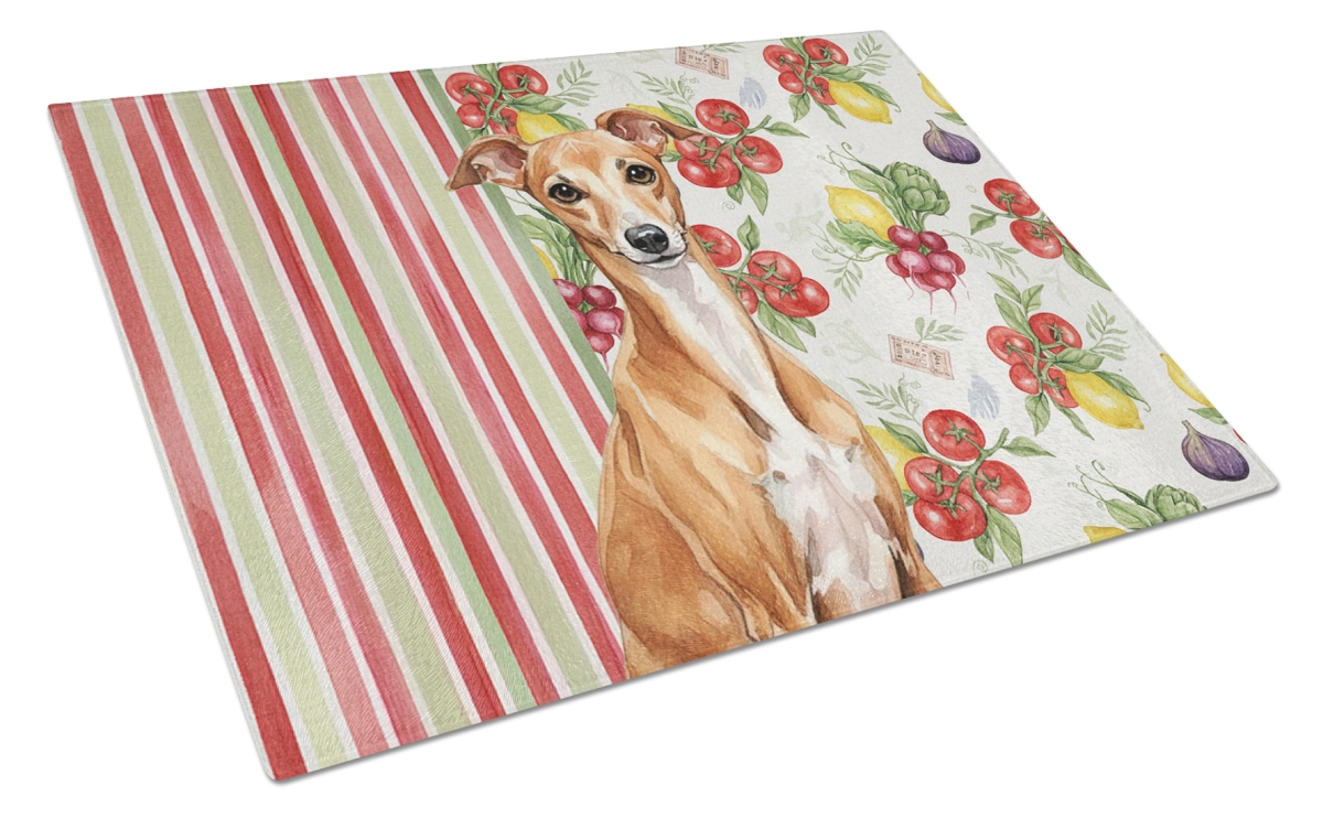 Picture of Carolines Treasures WDK8281LCB 11.25 x 15.25 in. Red Italian Greyhound Vegetables Glass Cutting Board