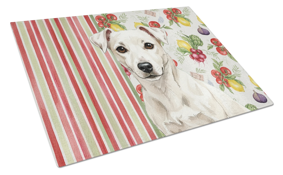 Picture of Carolines Treasures WDK8284LCB 11.25 x 15.25 in. White Jack Russell Terrier Vegetables Glass Cutting Board