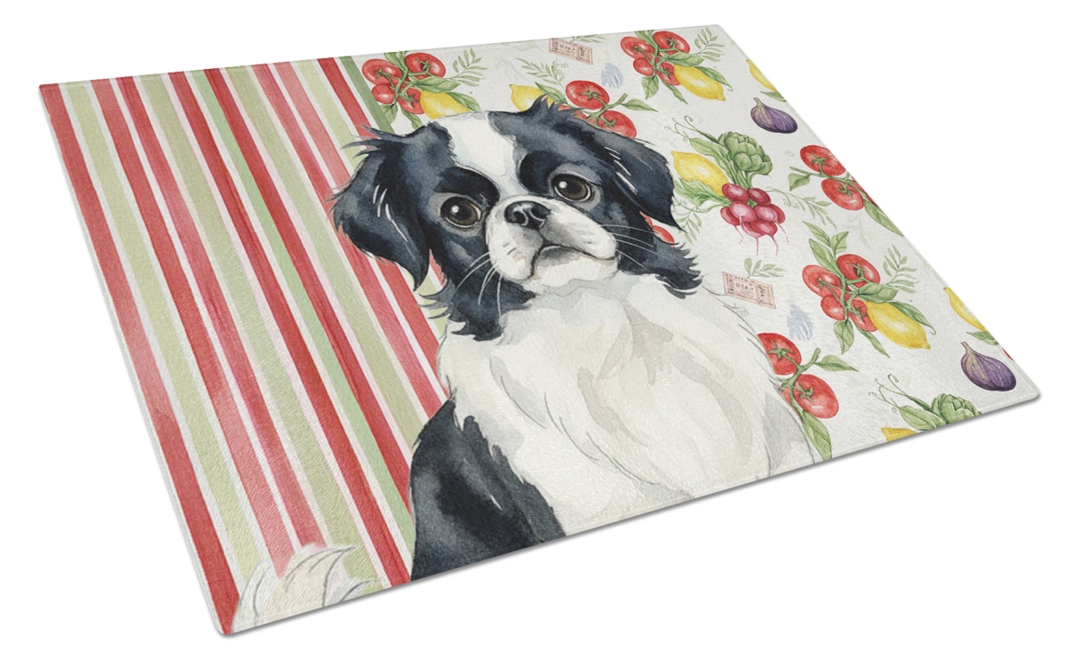 Picture of Carolines Treasures WDK8285LCB 11.25 x 15.25 in. Black & White Japanese Chin Vegetables Glass Cutting Board
