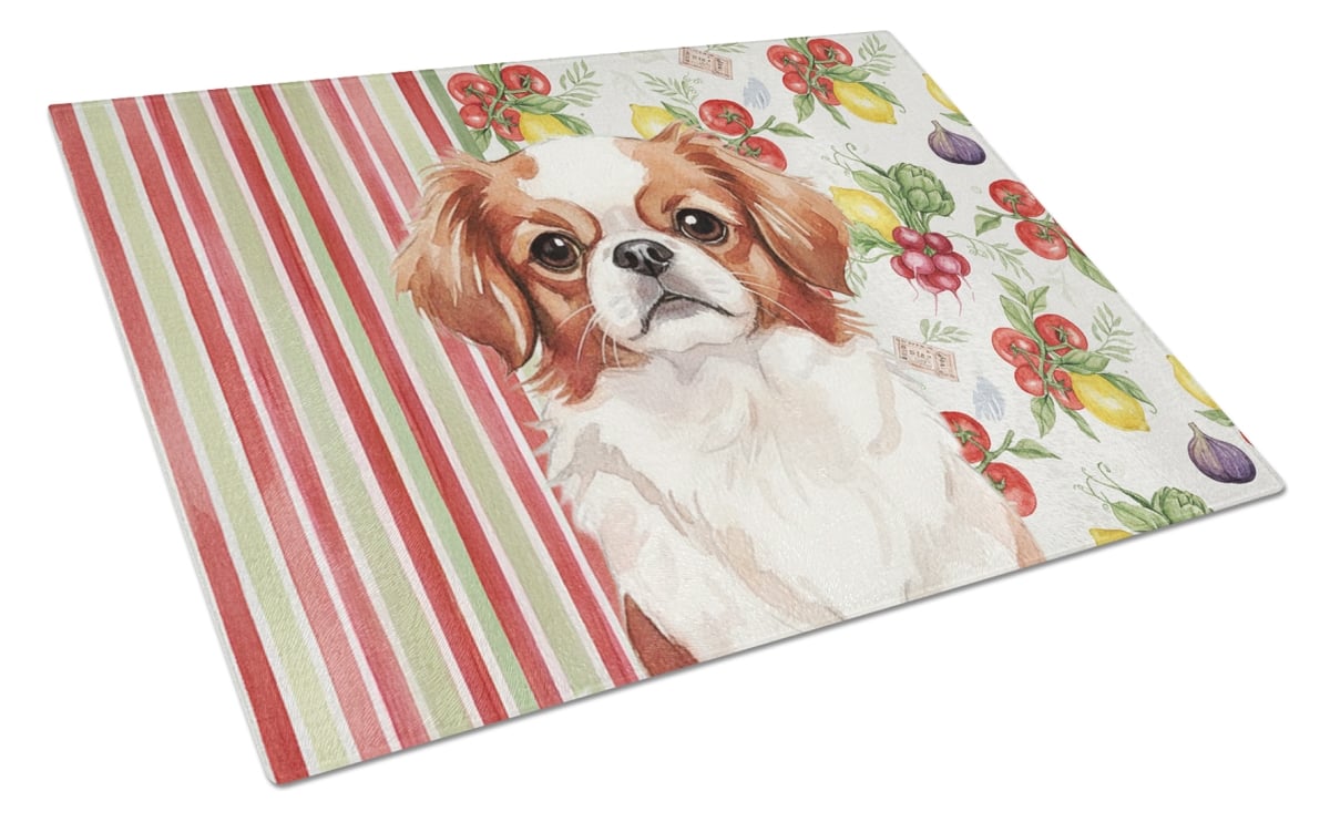 Picture of Carolines Treasures WDK8286LCB 11.25 x 15.25 in. Red & White Japanese Chin Vegetables Glass Cutting Board