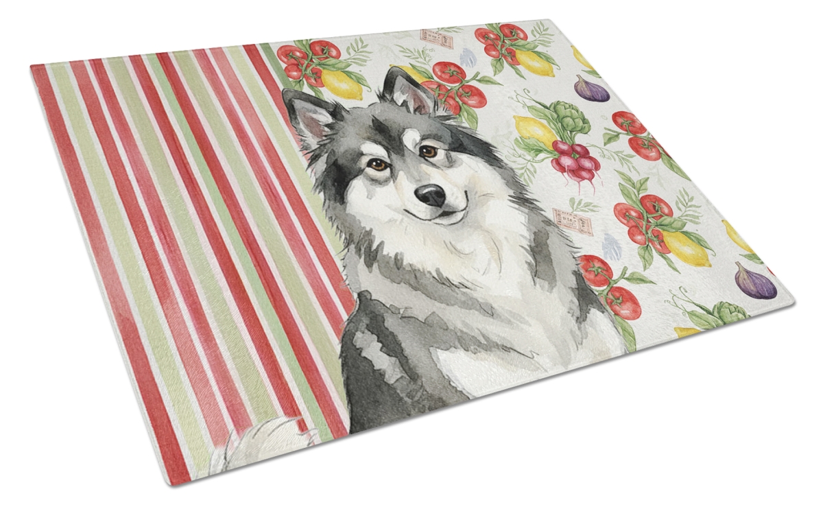 Picture of Carolines Treasures WDK8288LCB 11.25 x 15.25 in. Keeshond Vegetables Glass Cutting Board