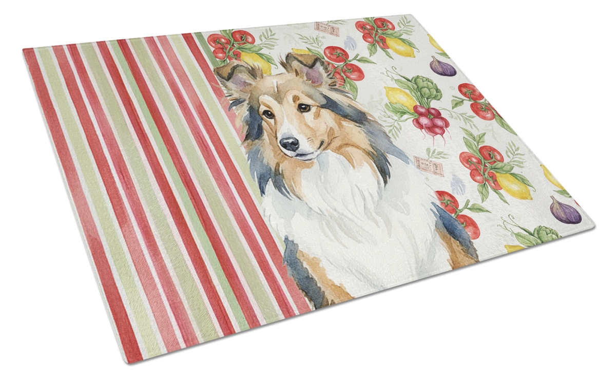 Picture of Carolines Treasures WDK8412LCB 11.25 x 15.25 in. Sable Sheltie Vegetables Glass Cutting Board