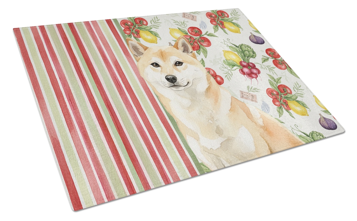 Picture of Carolines Treasures WDK8414LCB 11.25 x 15.25 in. Cream Shiba Inu Vegetables Glass Cutting Board