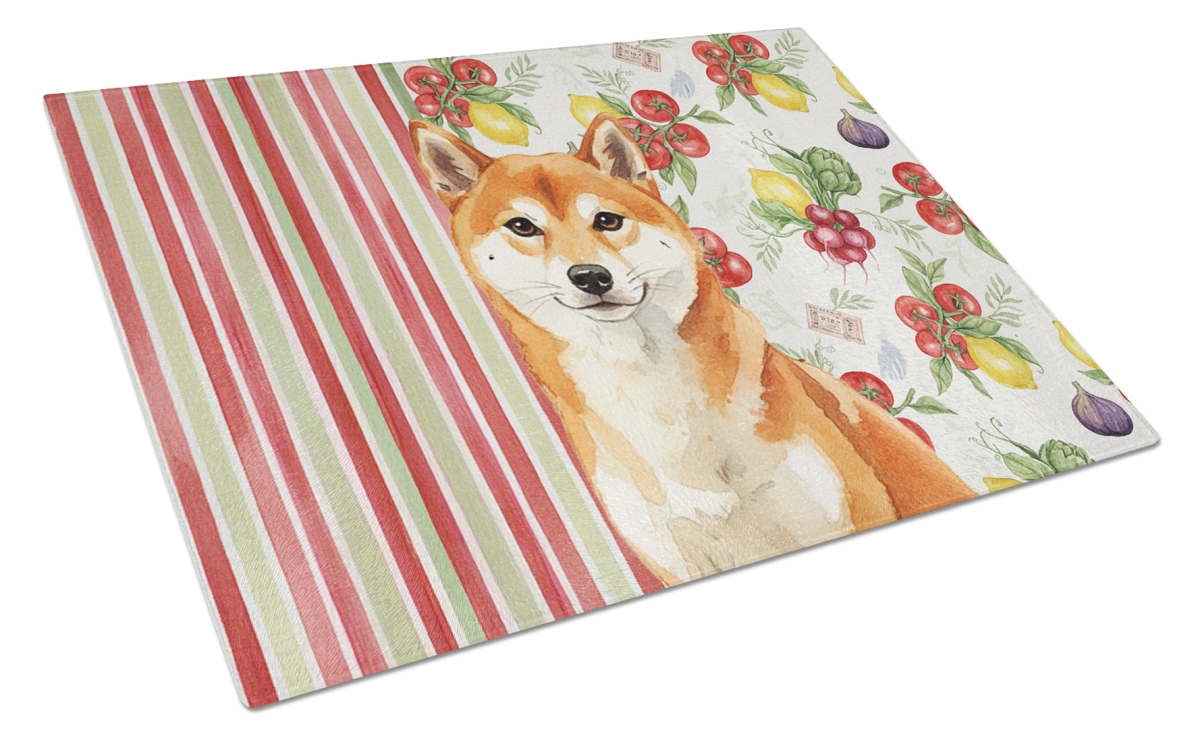 Picture of Carolines Treasures WDK8415LCB 11.25 x 15.25 in. Red Shiba Inu Vegetables Glass Cutting Board