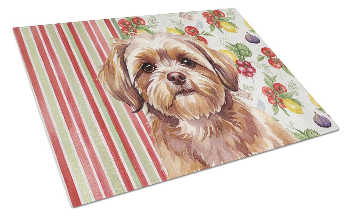 Picture of Carolines Treasures WDK8419LCB 11.25 x 15.25 in. Liver Shih Tzu Vegetables Glass Cutting Board