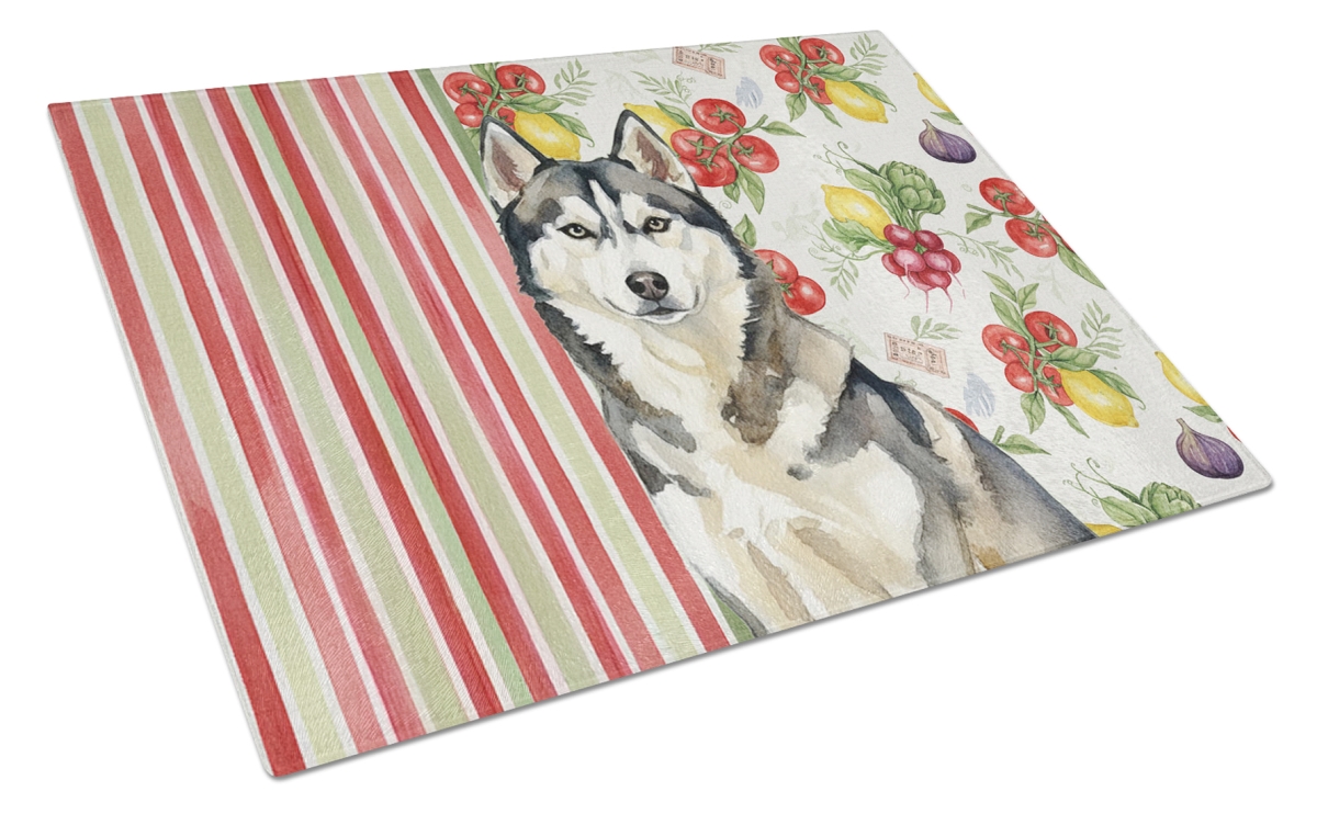 Picture of Carolines Treasures WDK8420LCB 11.25 x 15.25 in. Agouti Siberian Husky Vegetables Glass Cutting Board