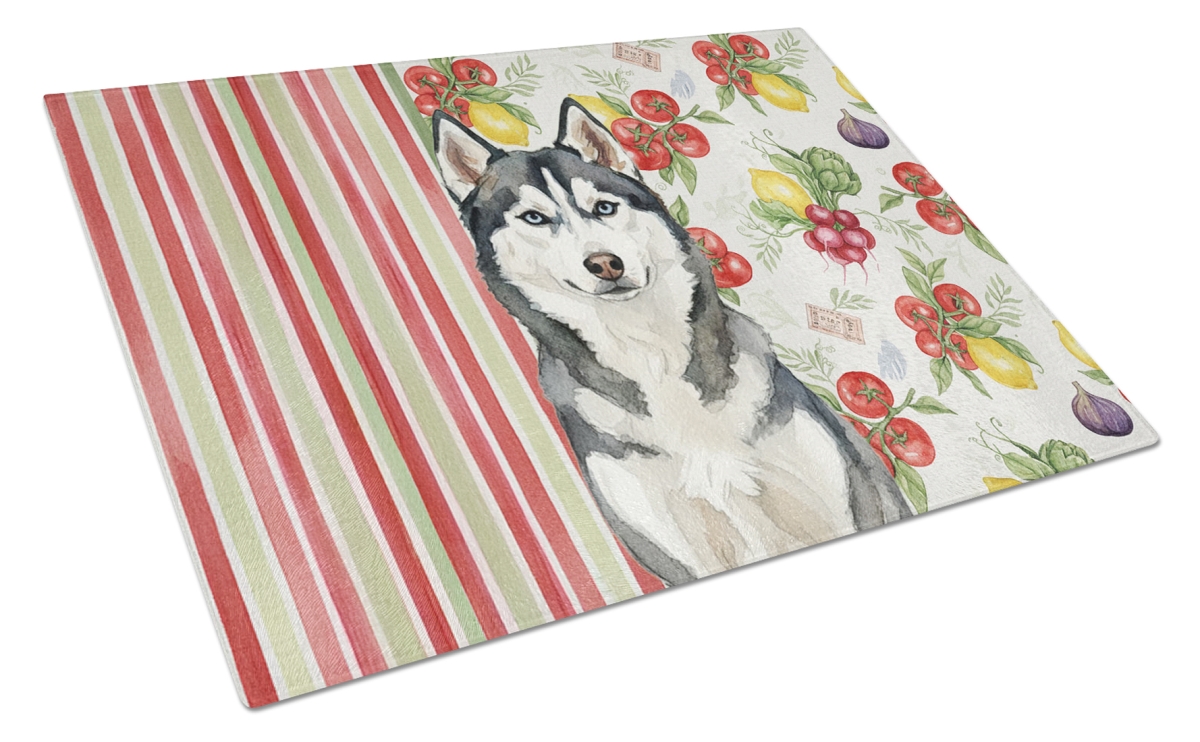 Picture of Carolines Treasures WDK8421LCB 11.25 x 15.25 in. Siberian Husky Vegetables Glass Cutting Board