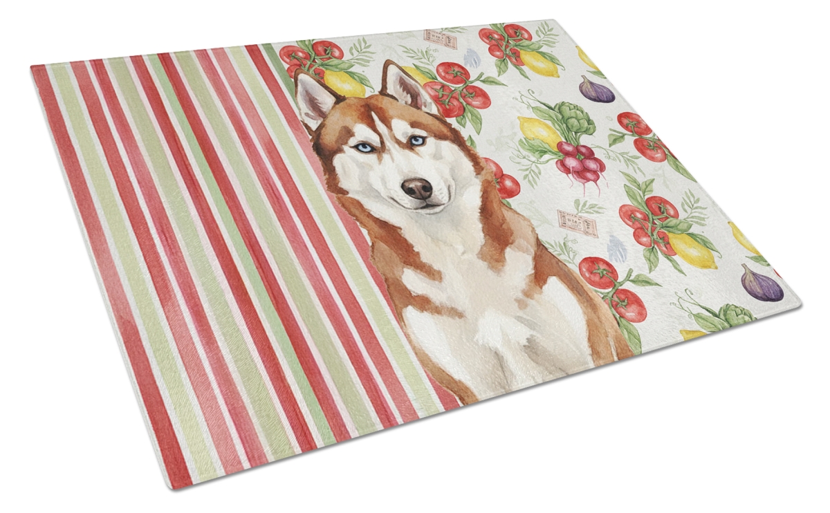 Picture of Carolines Treasures WDK8422LCB 11.25 x 15.25 in. Red & White Siberian Husky Vegetables Glass Cutting Board