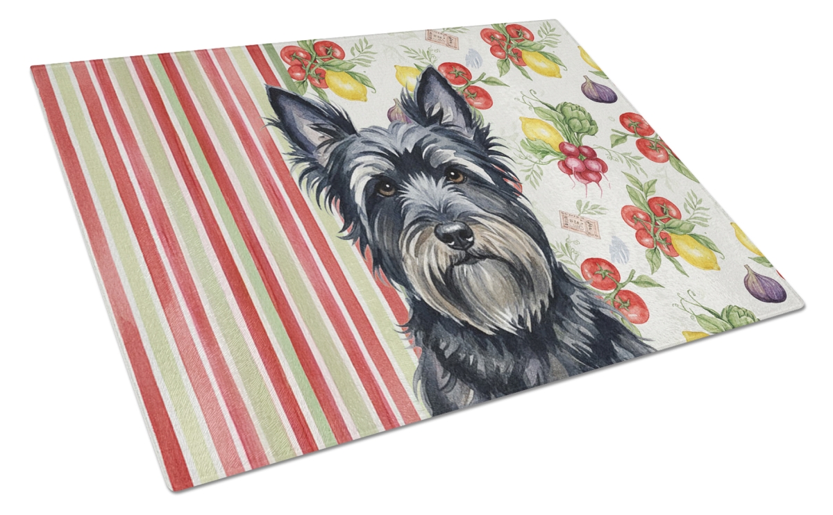 Picture of Carolines Treasures WDK8423LCB 11.25 x 15.25 in. Black Skye Terrier Vegetables Glass Cutting Board