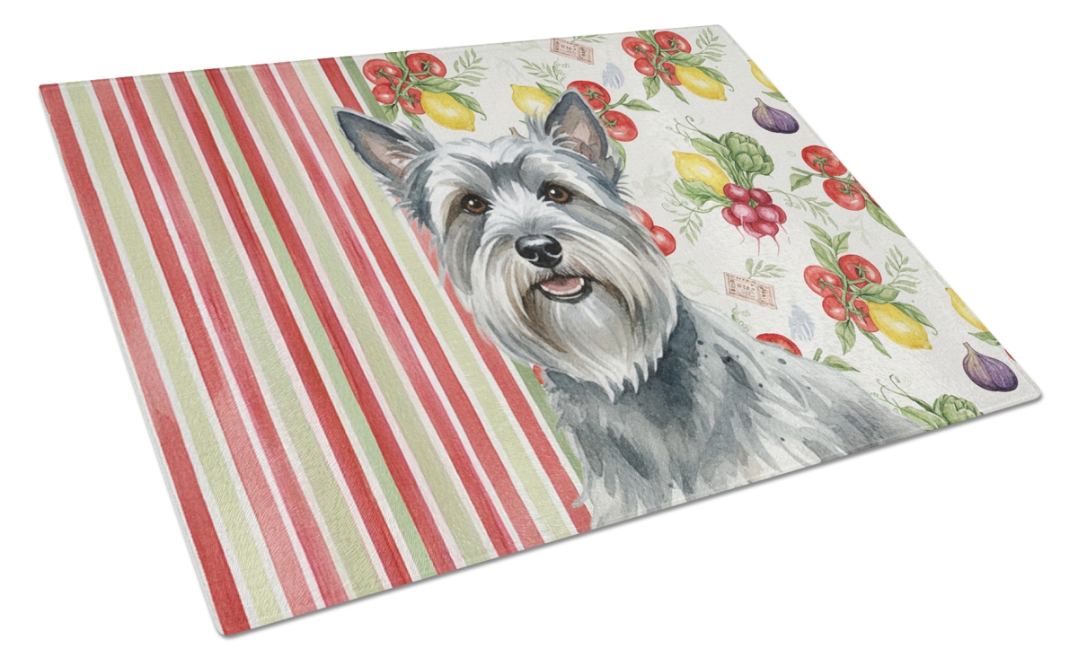 Picture of Carolines Treasures WDK8424LCB 11.25 x 15.25 in. Gray Skye Terrier Vegetables Glass Cutting Board