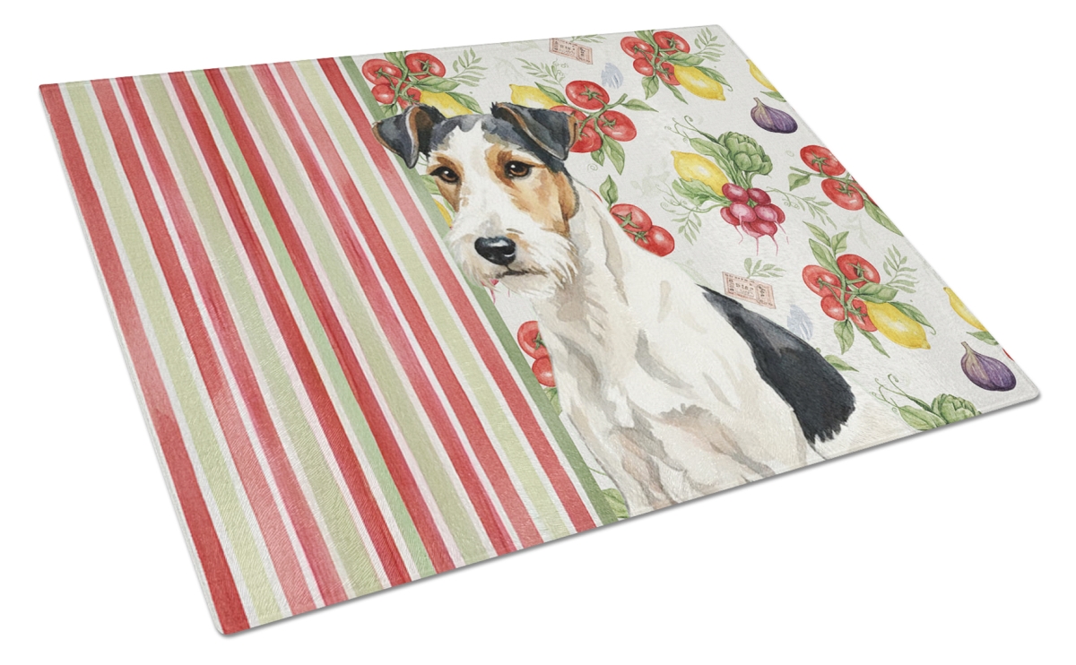 Picture of Carolines Treasures WDK8425LCB 11.25 x 15.25 in. Smooth Fox Terrier Vegetables Glass Cutting Board