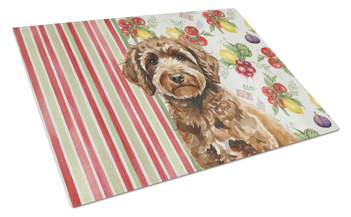 Picture of Carolines Treasures WDK8426LCB 11.25 x 15.25 in. Spanish Water Dog Vegetables Glass Cutting Board