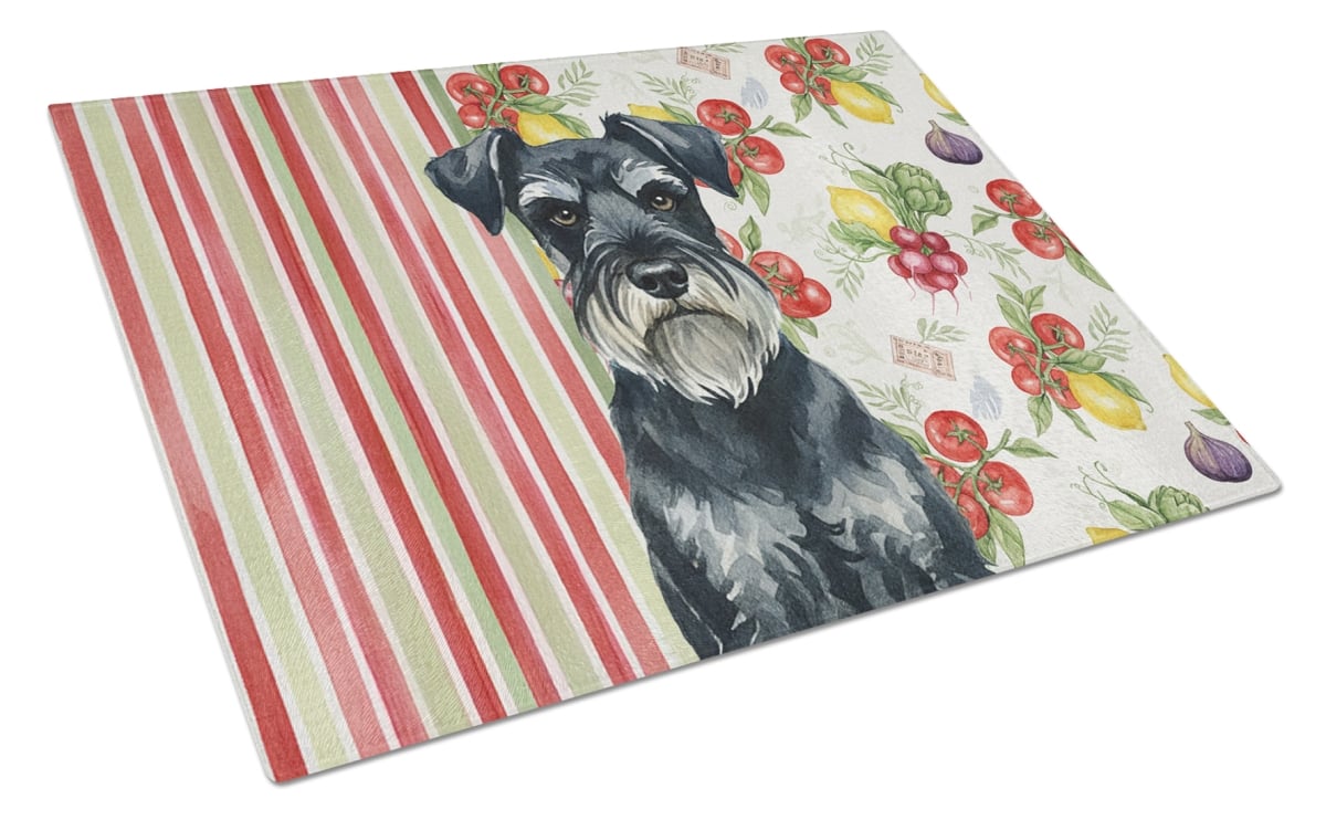 Picture of Carolines Treasures WDK8432LCB 11.25 x 15.25 in. Standard Schnauzer Vegetables Glass Cutting Board