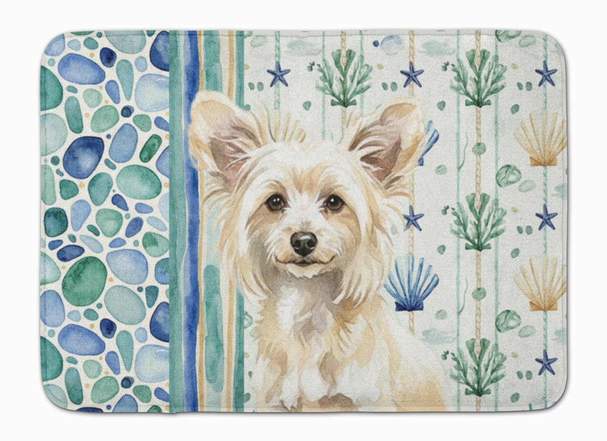 WDK6976RUG 19 x 27 in. Powderpuff Chinese Crested Coastal Sea Glass Memory Foam Kitchen Mat