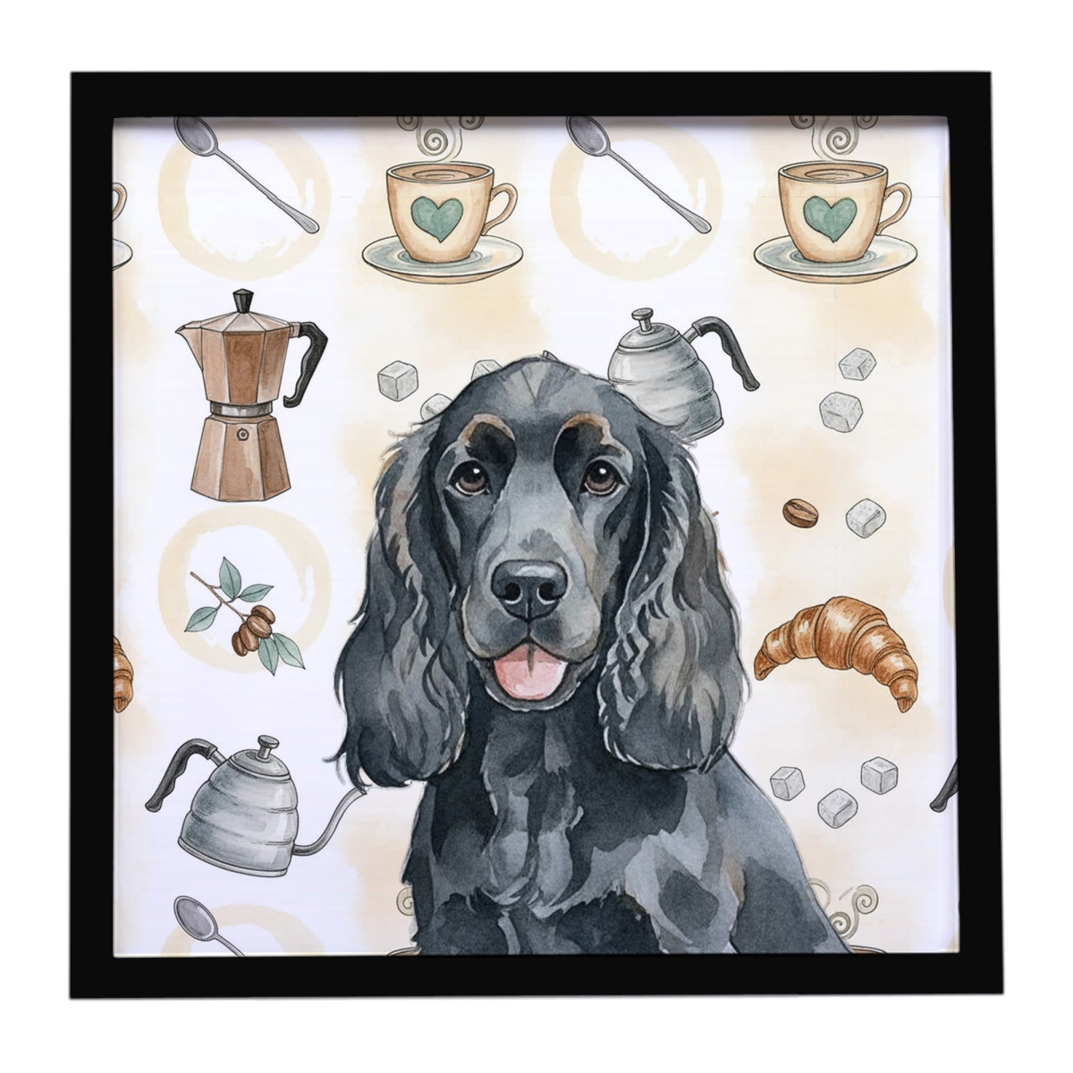 WDK7381MFP88 8 x 8 in. Black Cocker Spaniel Coffee Bar Framed Metal Print