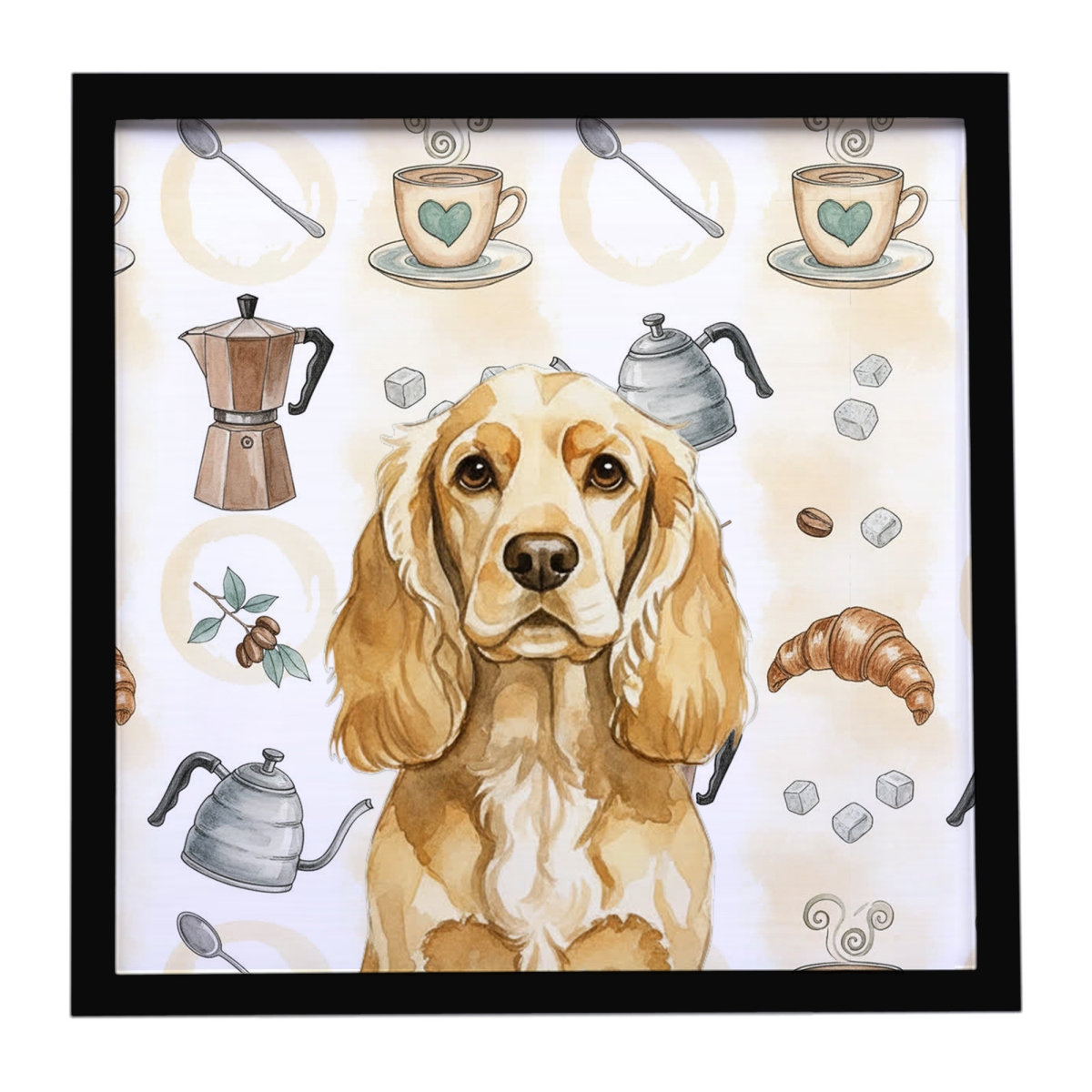 WDK7382MFP88 8 x 8 in. Buff Cocker Spaniel Coffee Bar Framed Metal Print