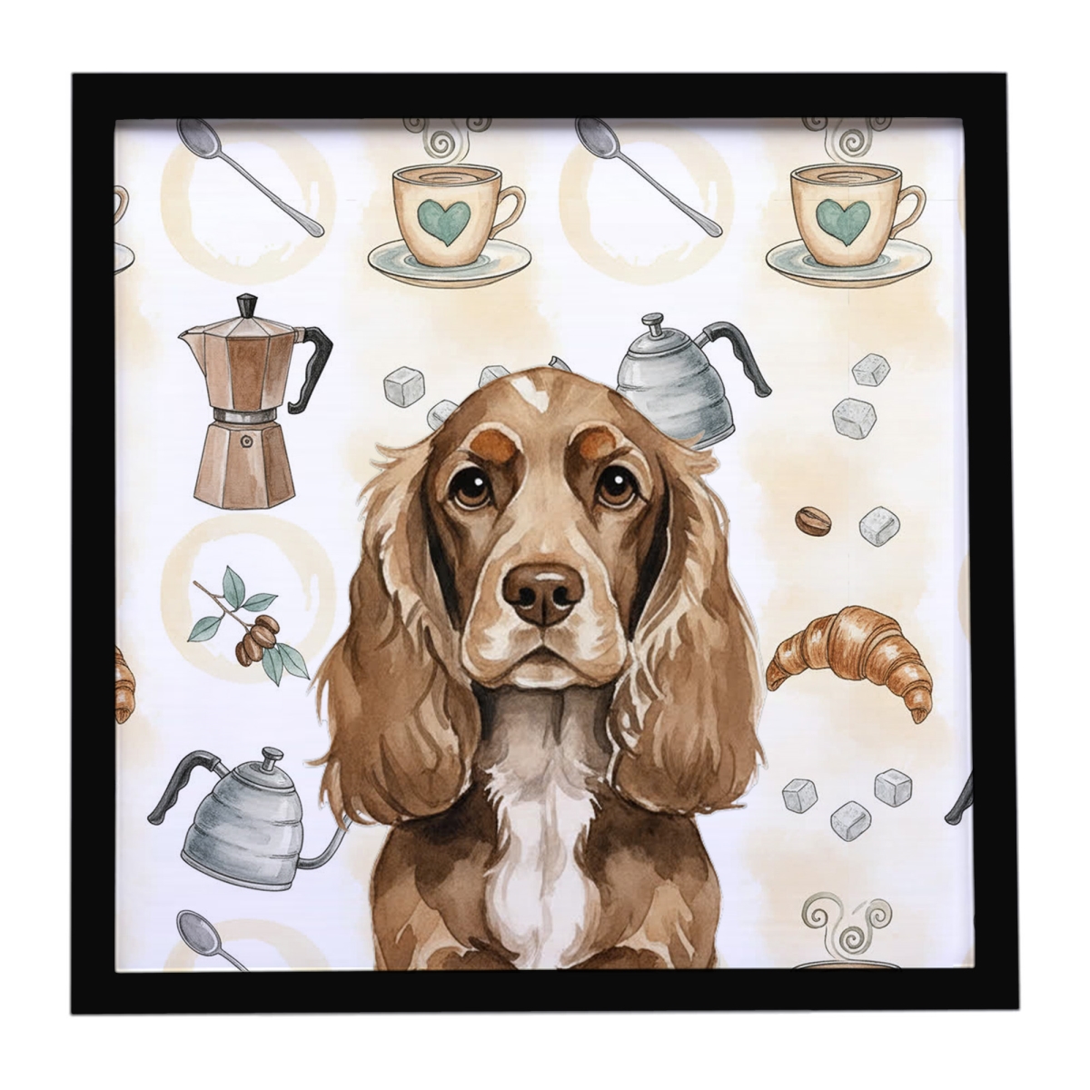 WDK7383MFP88 8 x 8 in. Chocolate Cocker Spaniel Coffee Bar Framed Metal Print