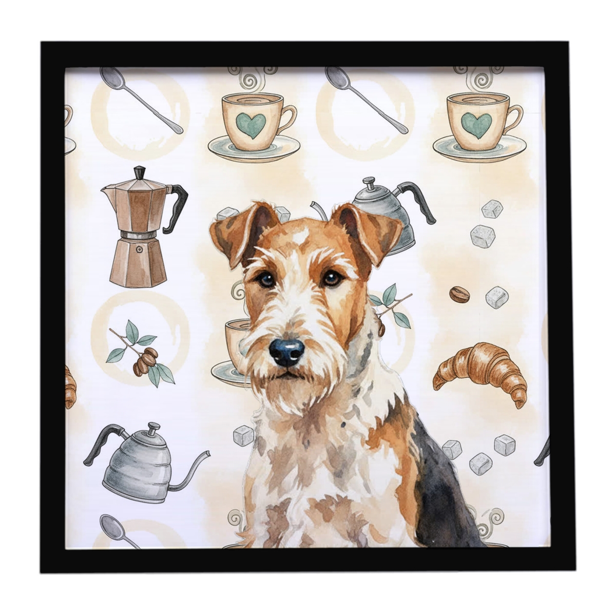 WDK7657MFP88 8 x 8 in. Wire Fox Terrier Coffee Bar Framed Metal Print