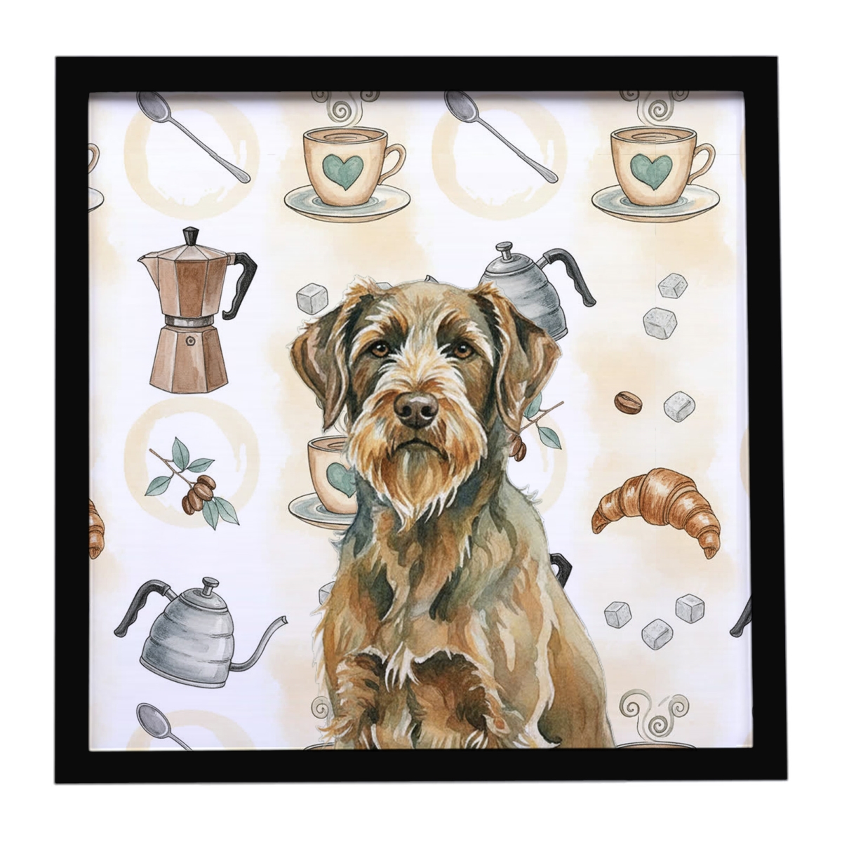 WDK7659MFP88 8 x 8 in. Chestnut Wirehaired Pointing Griffon Coffee Bar Framed Metal Print