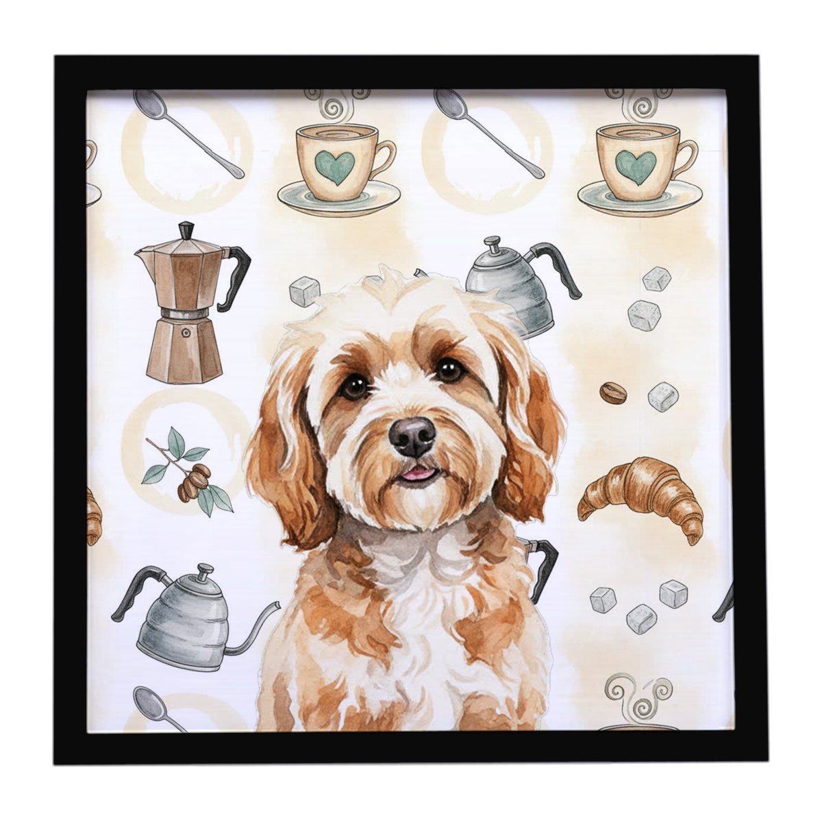 WDK7366MFP88 8 x 8 in. Cavapoo Coffee Bar Framed Metal Print