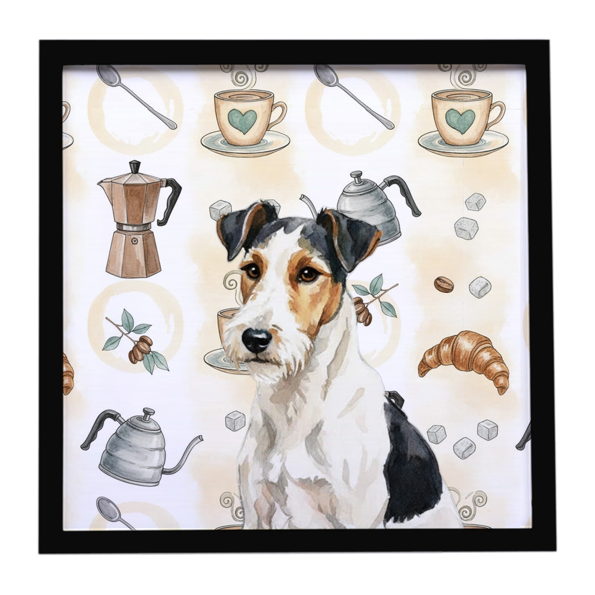 WDK7625MFP88 8 x 8 in. Smooth Fox Terrier Coffee Bar Framed Metal Print