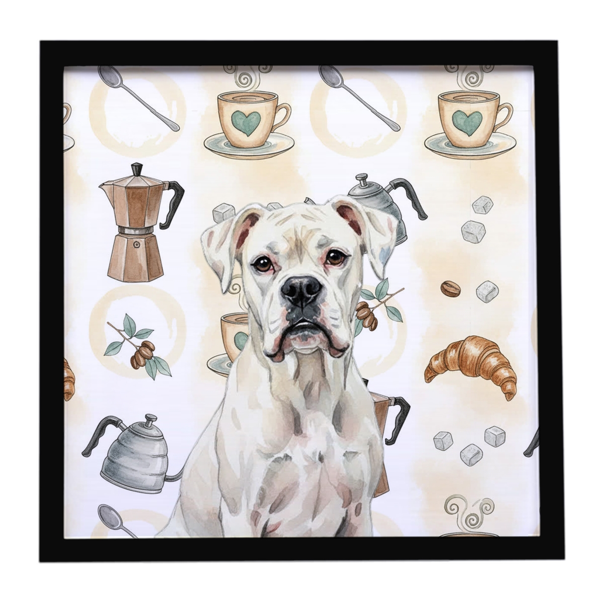 WDK7337MFP88 8 x 8 in. White Boxer Coffee Bar Framed Metal Print
