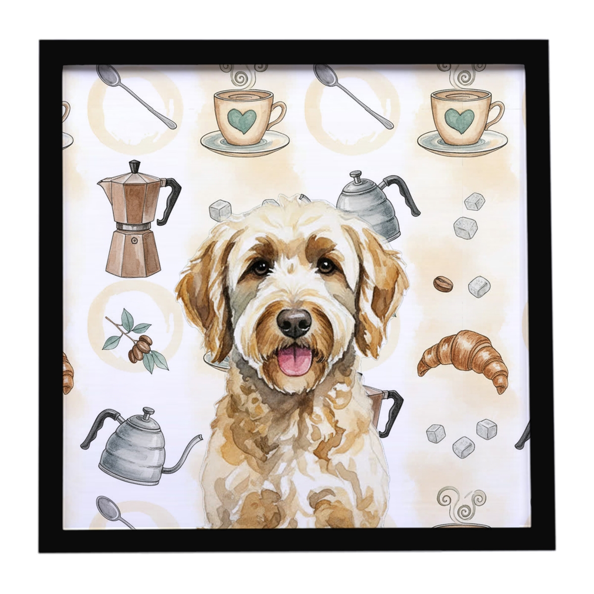 WDK7491MFP88 8 x 8 in. Labradoodle Coffee Bar Framed Metal Print