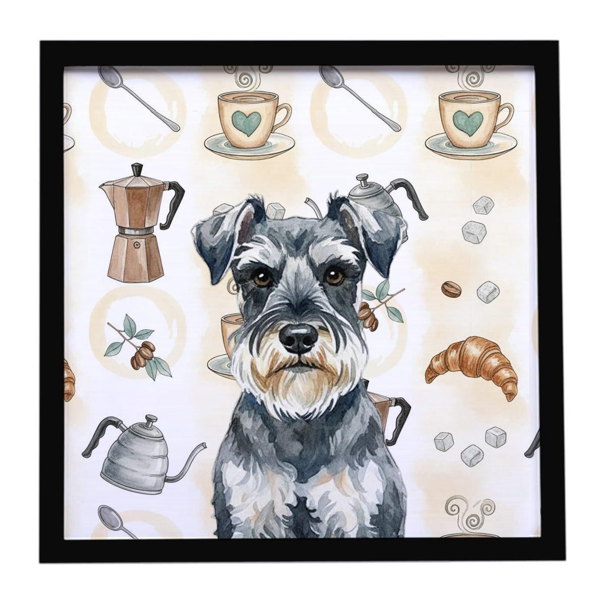 WDK7601MFP88 8 x 8 in. Schnauzer Coffee Bar Framed Metal Print