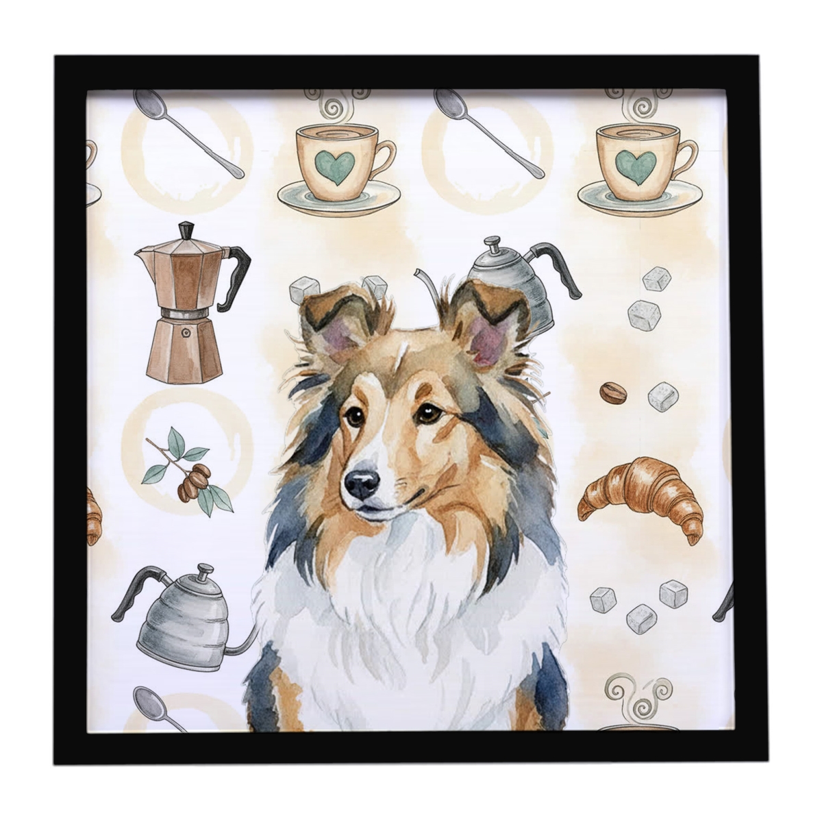WDK7612MFP88 8 x 8 in. Sable Sheltie Coffee Bar Framed Metal Print