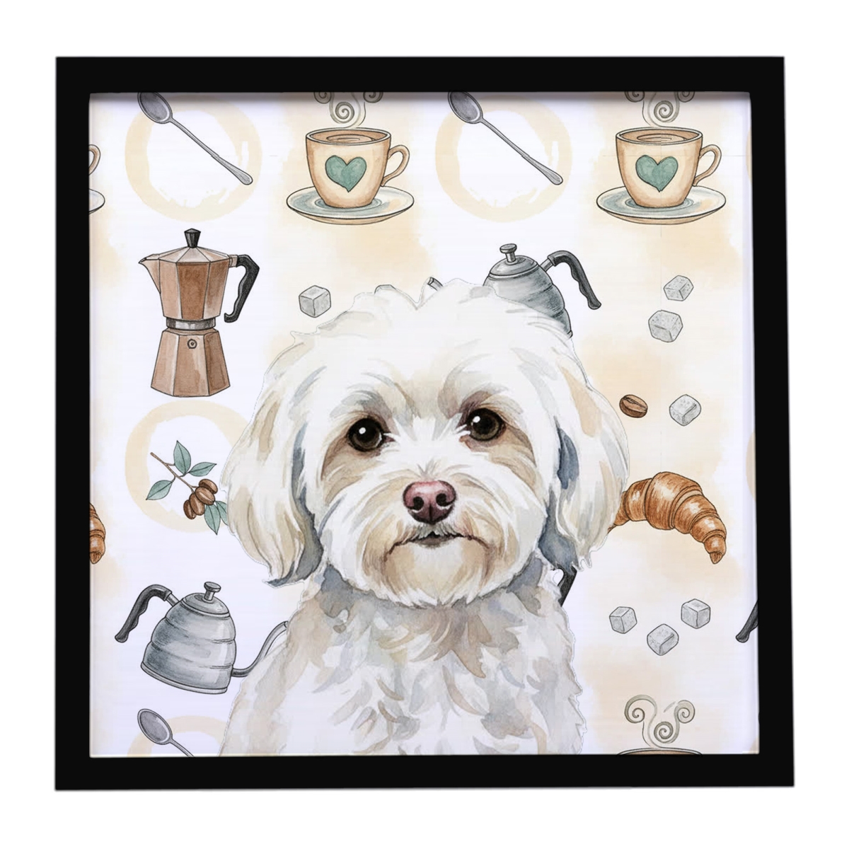 WDK7470MFP88 8 x 8 in. White Havanese Coffee Bar Framed Metal Print