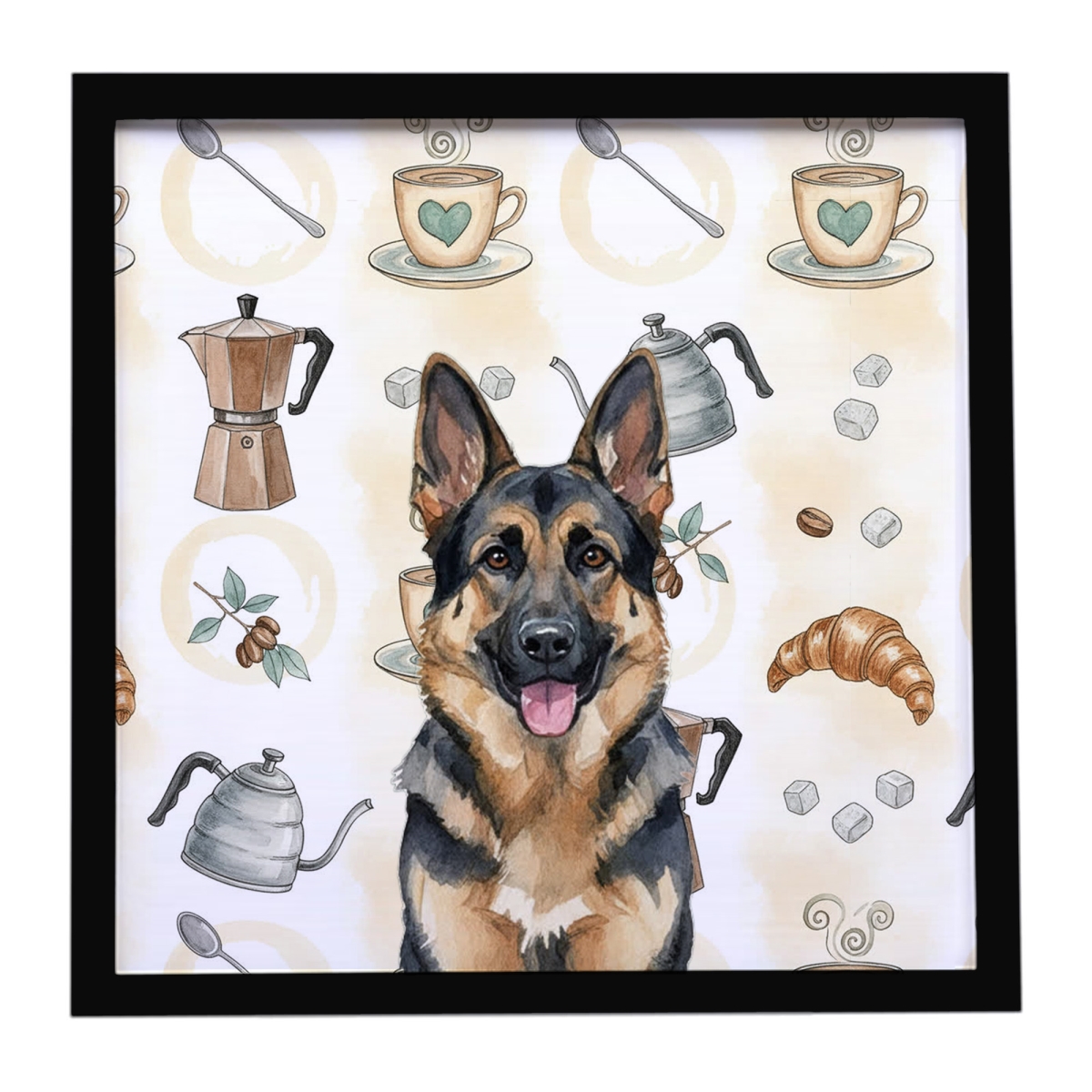 WDK7446MFP88 8 x 8 in. German Shepherd Coffee Bar Framed Metal Print