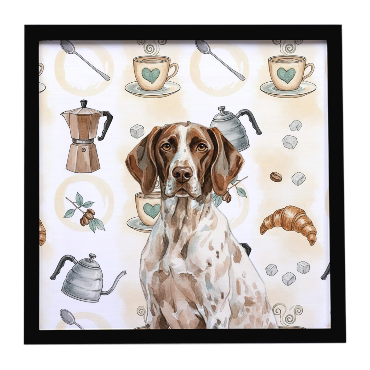 WDK7448MFP88 8 x 8 in. German Shorthaired Pointer Coffee Bar Framed Metal Print