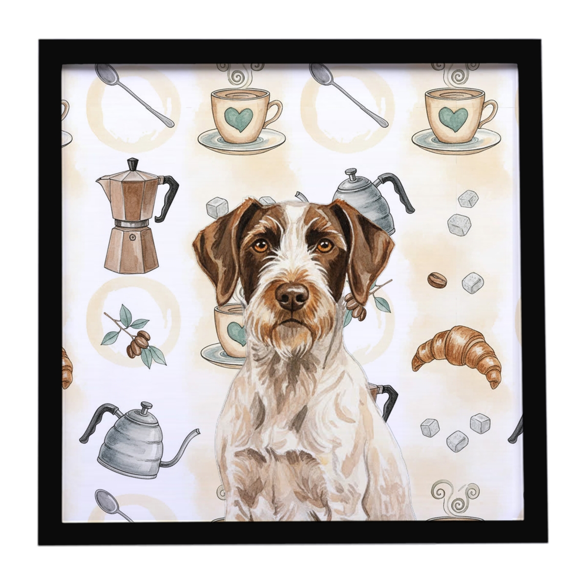 WDK7449MFP88 8 x 8 in. Liver & White German Wirehaired Pointer Coffee Bar Framed Metal Print