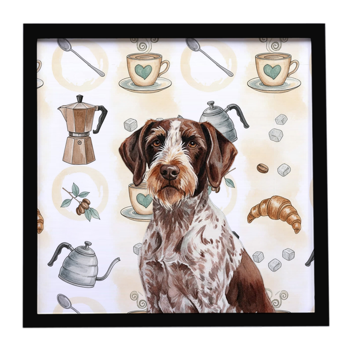 WDK7450MFP88 8 x 8 in. Roan German Wirehaired Pointer Coffee Bar Framed Metal Print