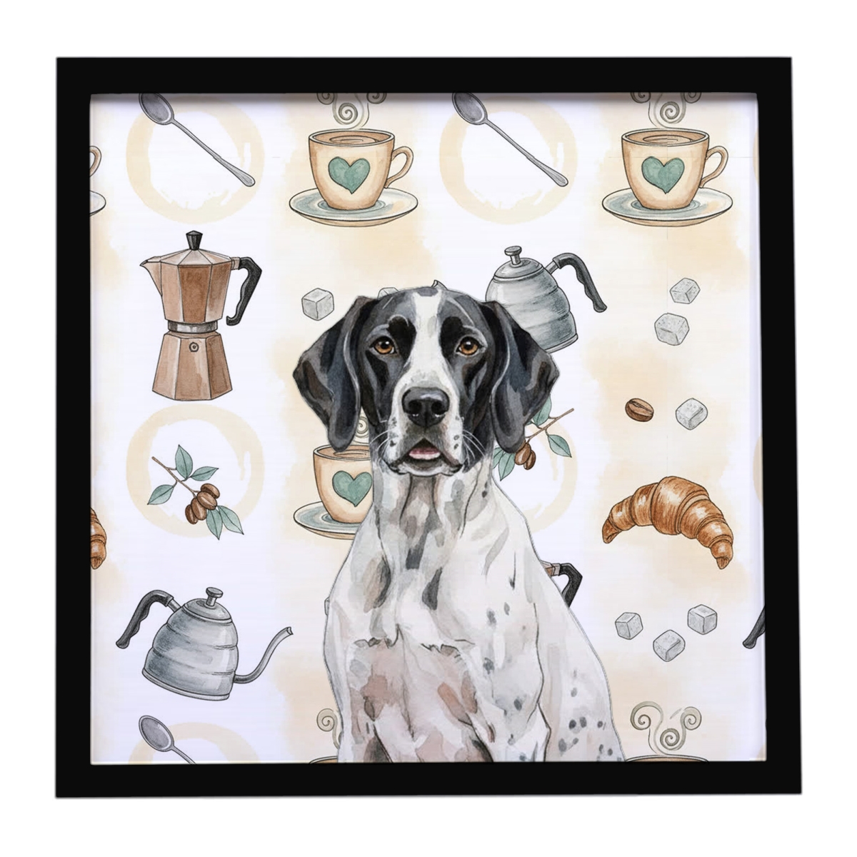 WDK7554MFP88 8 x 8 in. Black & White Pointer Coffee Bar Framed Metal Print