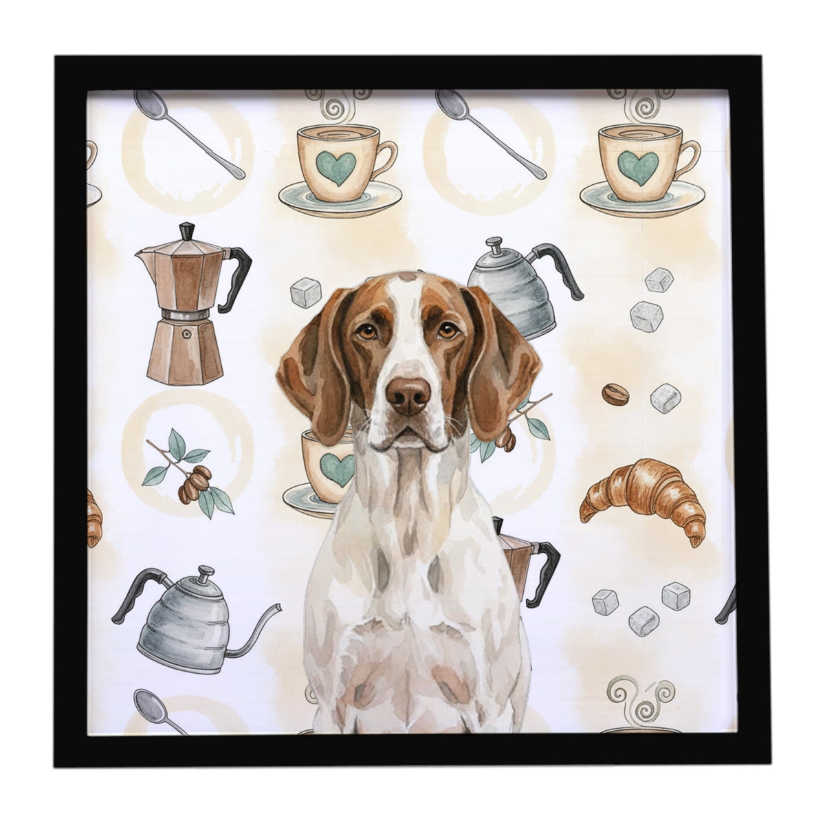 WDK7555MFP88 8 x 8 in. Liver & White Pointer Coffee Bar Framed Metal Print